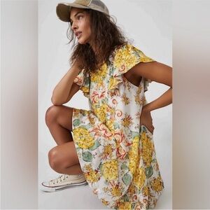 Free People Womens  Yara Floral Patterned Dress Mini Dress SMALL